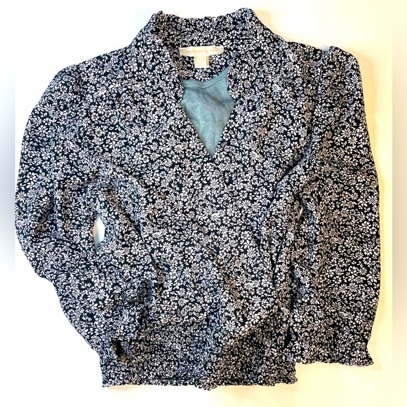 Blouse, ruched, black and white flower pattern - Picture 3 of 3